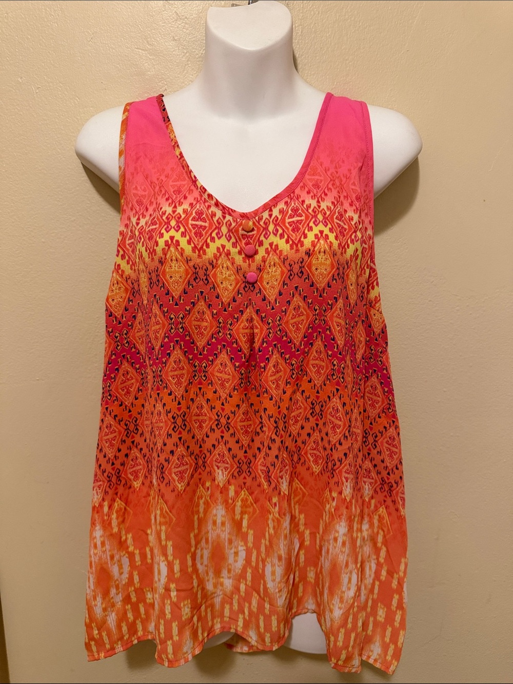 Vibrant Pink & Orange Printed Sleeveless Swim Cover-Up